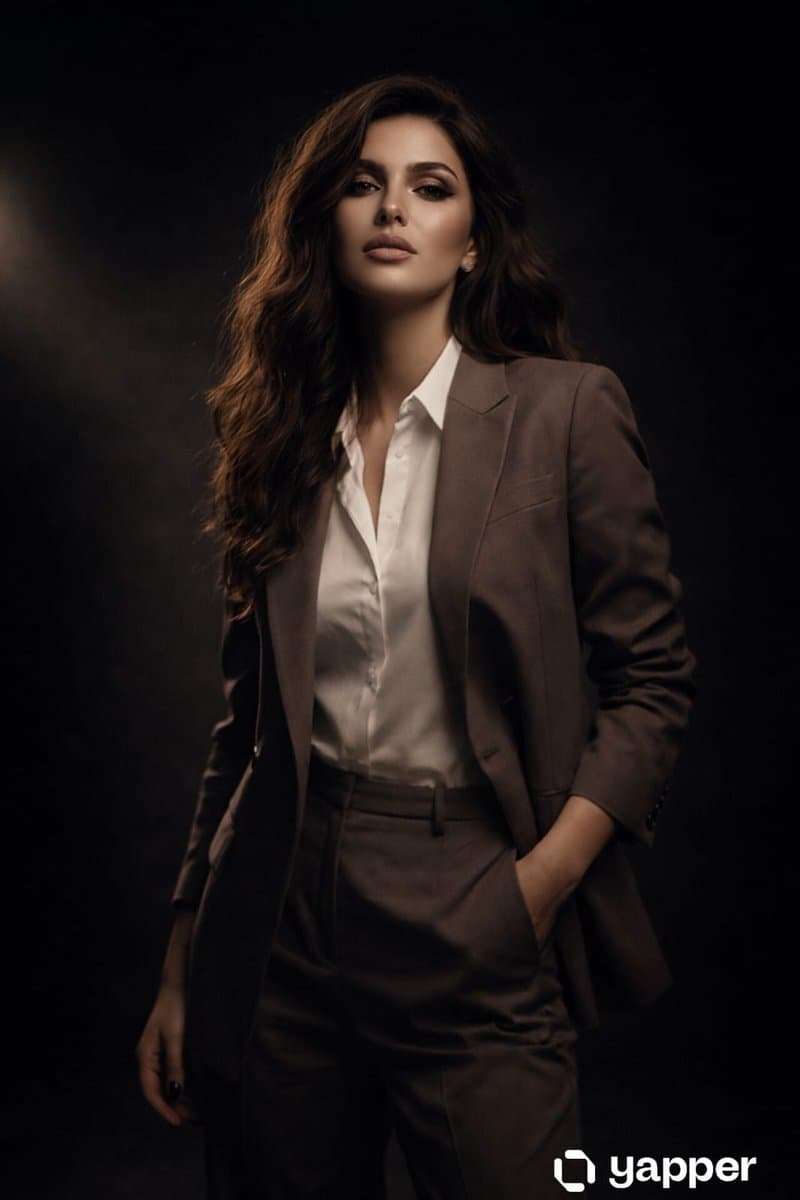 Confident Woman in Modern Studio, Fashion Editorial