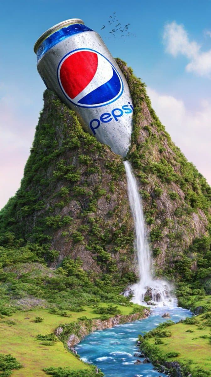Giant Soda Can Waterfall on Mountain