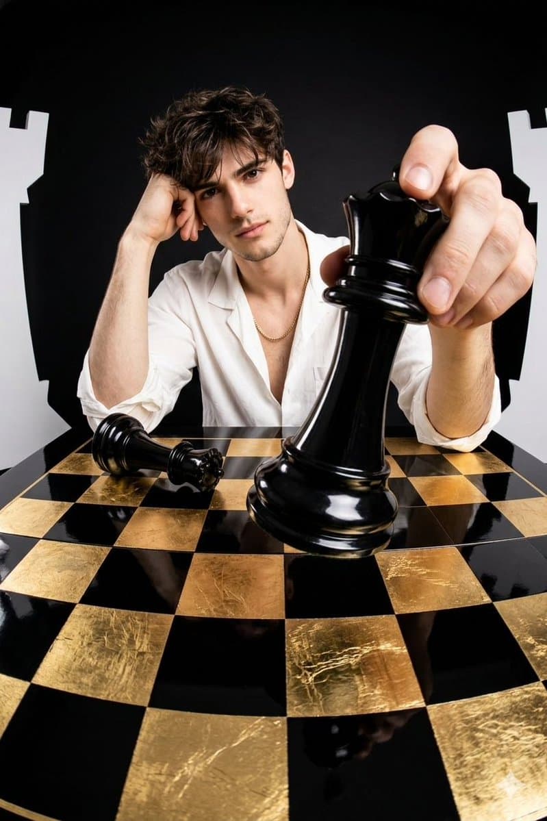 Distorted Perspective Chess Player Fashion Portrait