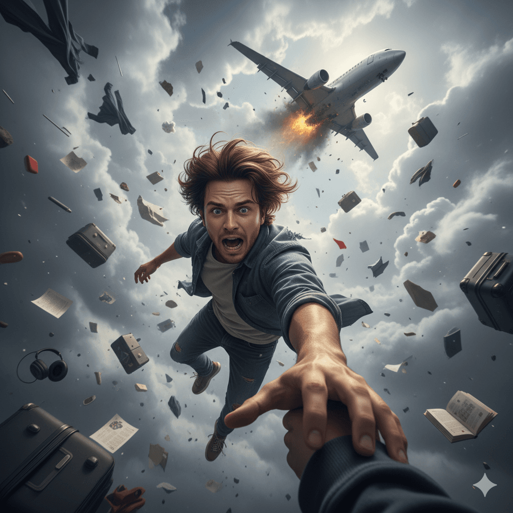 Person Falling from Exploding Plane