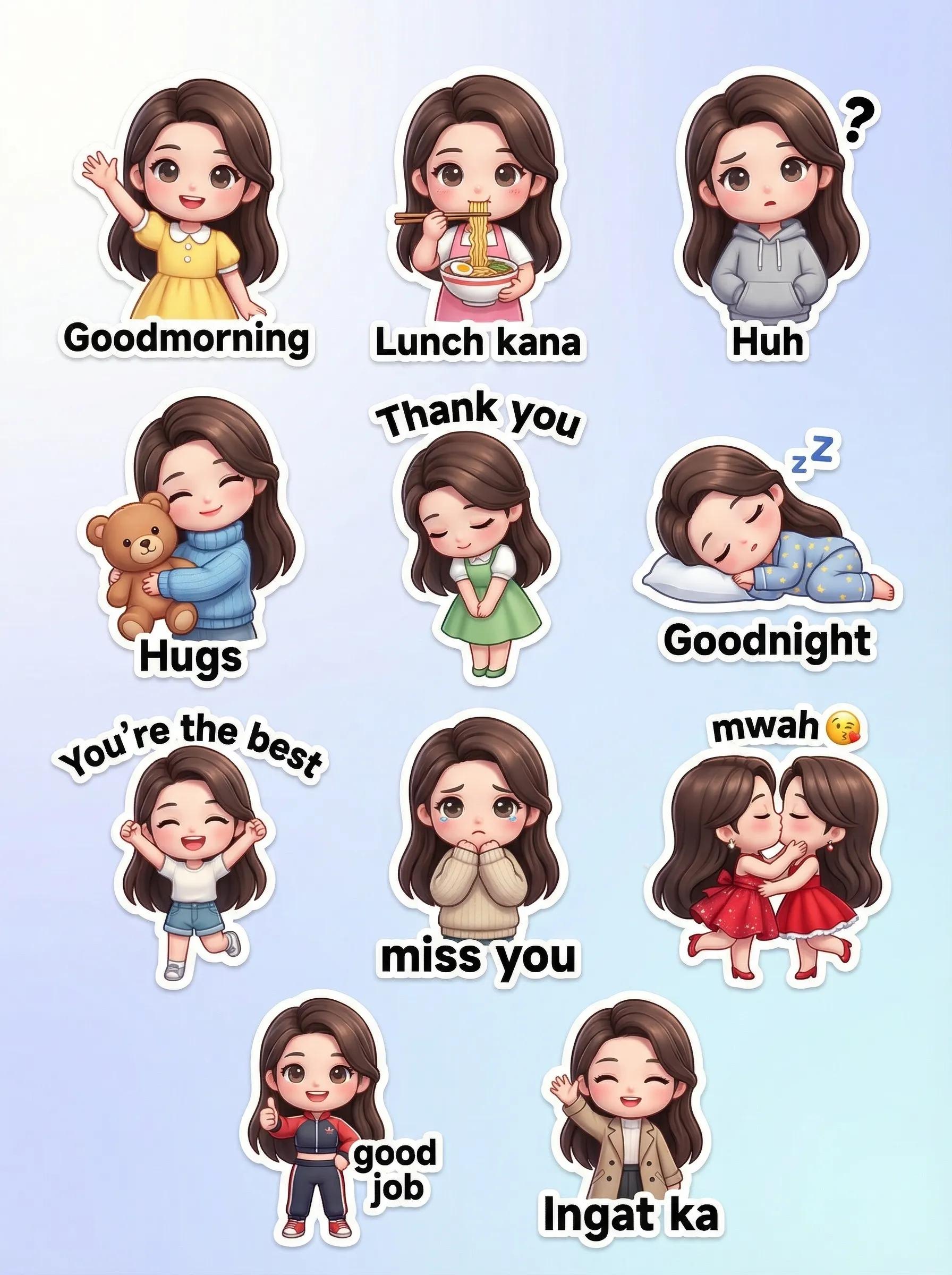 Kawaii Chibi Sticker Set with Speech Bubbles