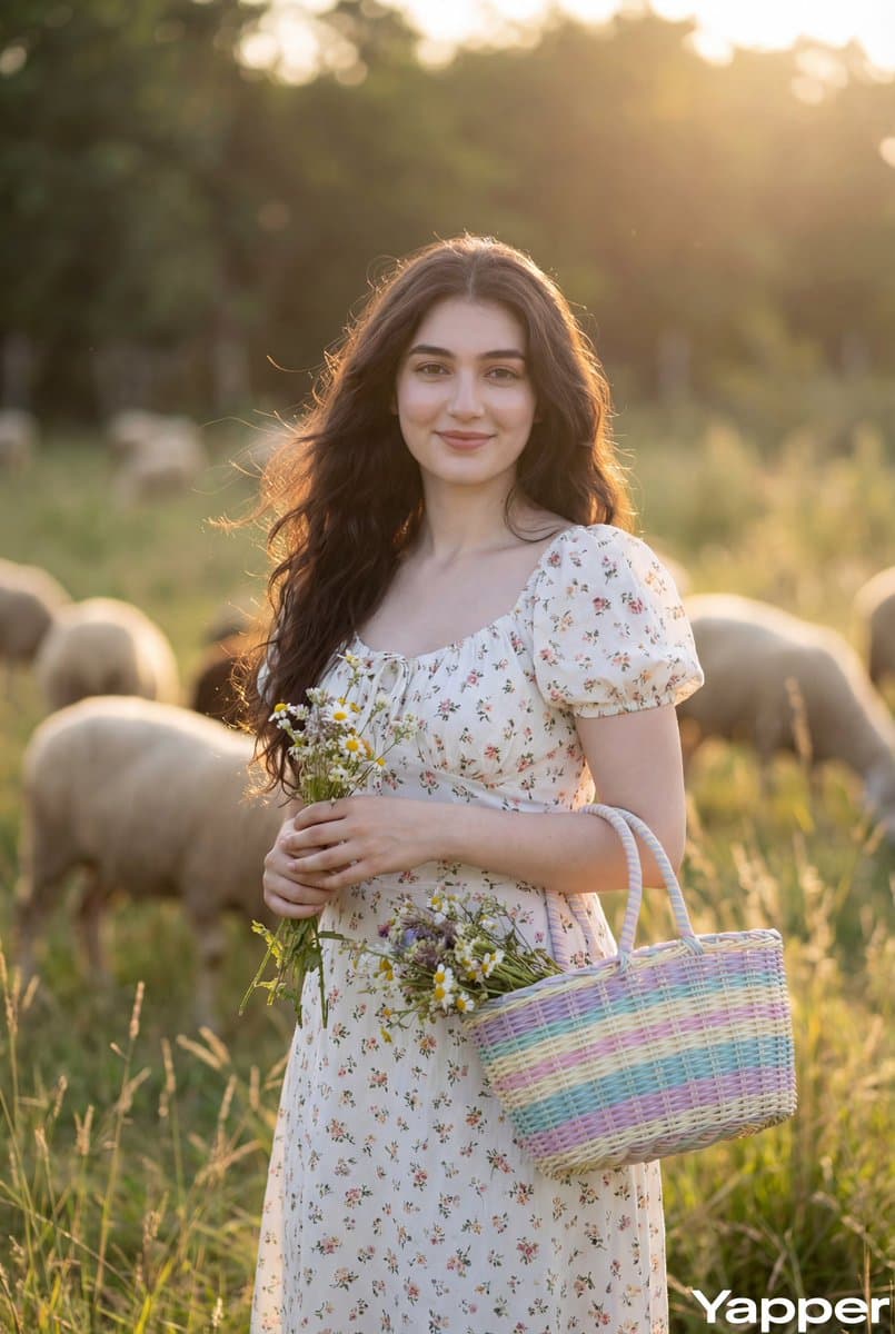 Cottagecore Portrait in Golden Hour Meadow