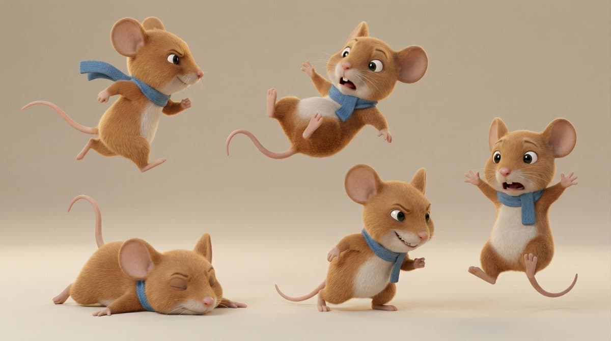 Character Turnaround & Action Pose Sheets for Cat & Mouse