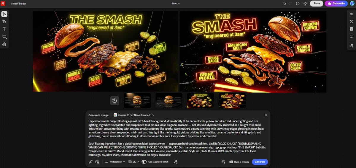 Hyperreal Smash Burger with Neon Labels
