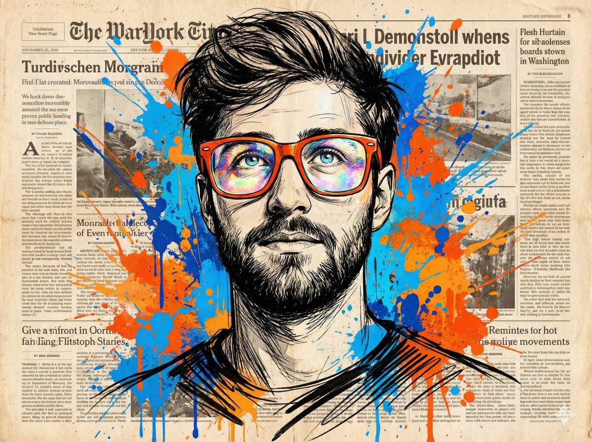 Expressive Portrait with Orange-Red Glasses