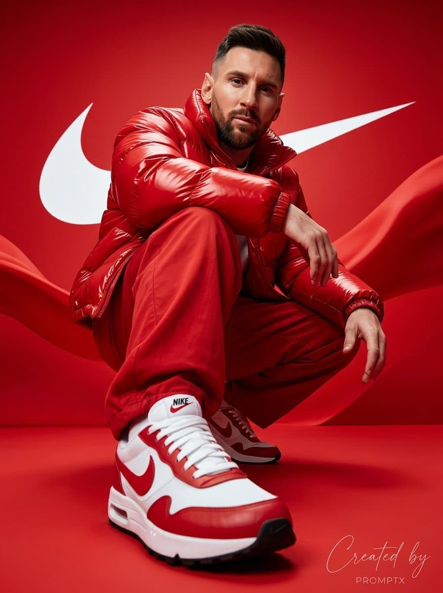 Man in Red Puffer Jacket, Streetwear Campaign Style