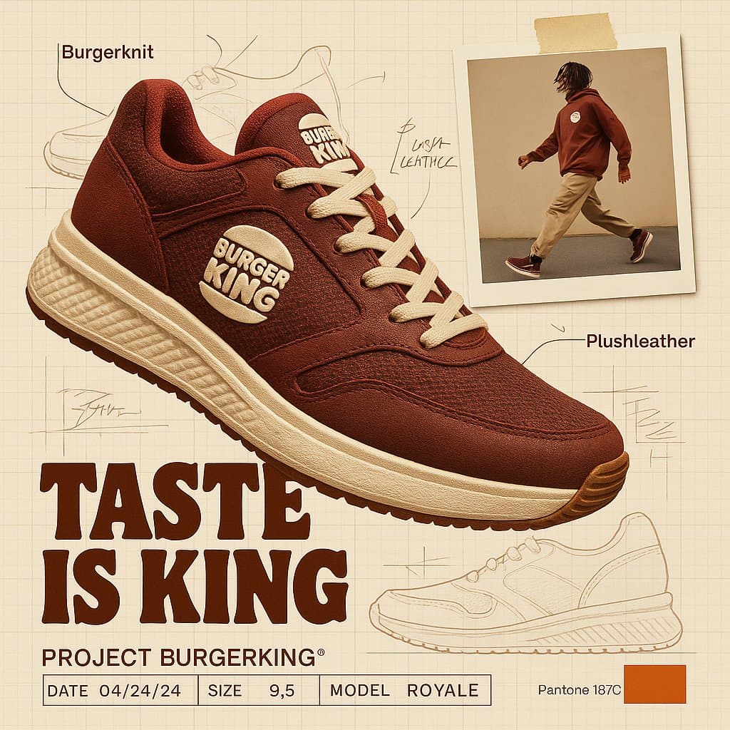 Branded Footwear Ad with Technical Sketches