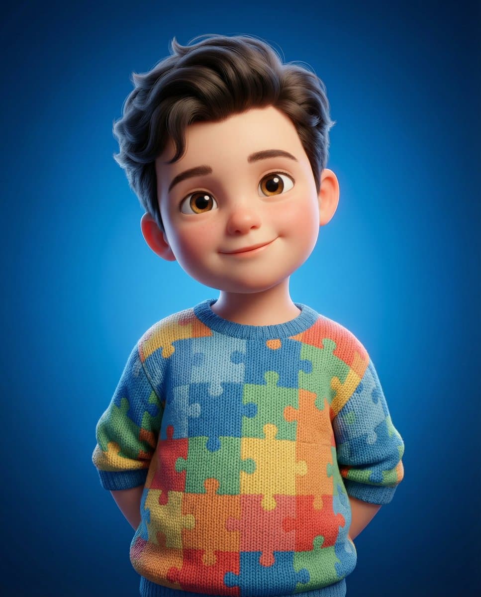 Childlike Character with Puzzle Sweater