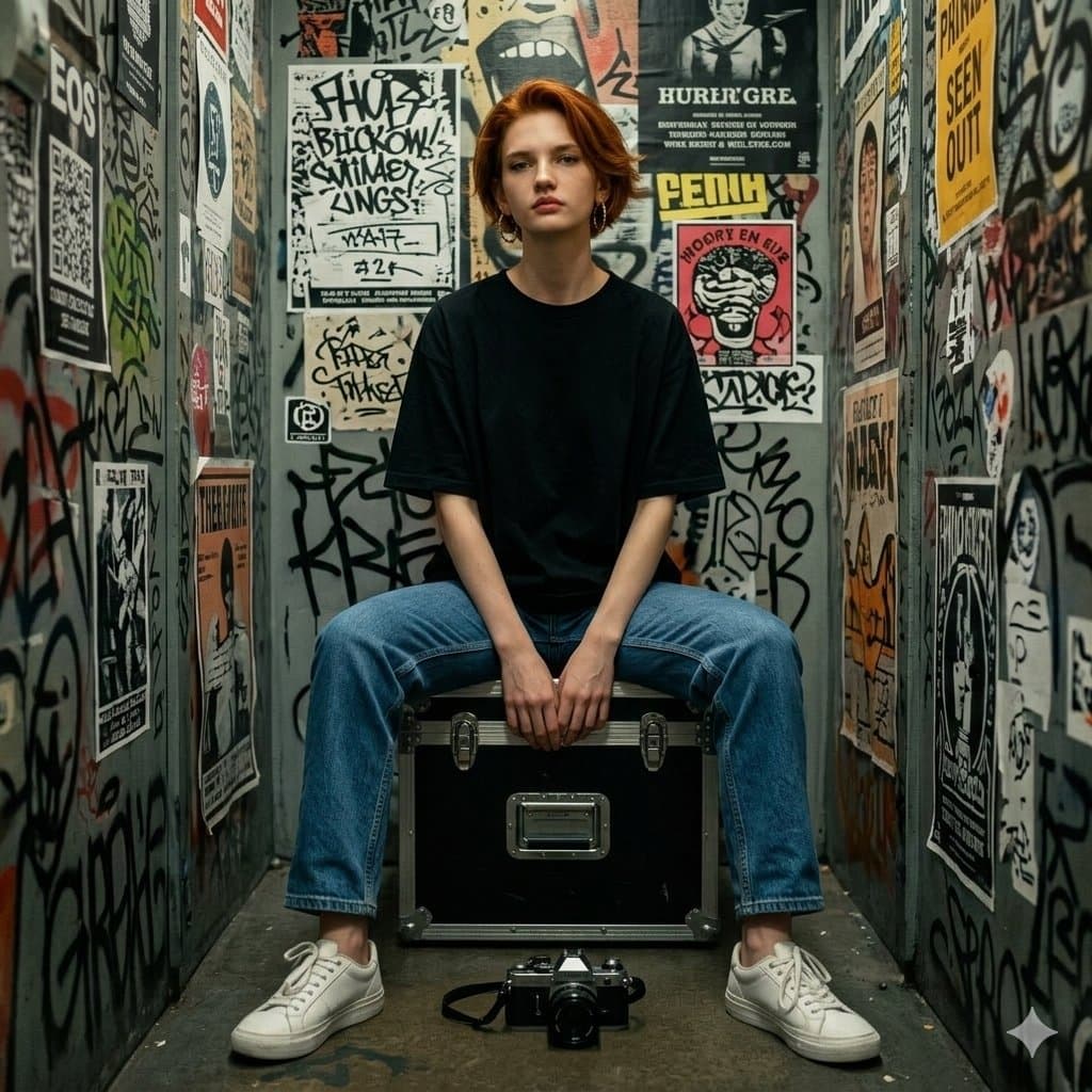 Hyper-realistic DSLR Portrait in Graffiti Room