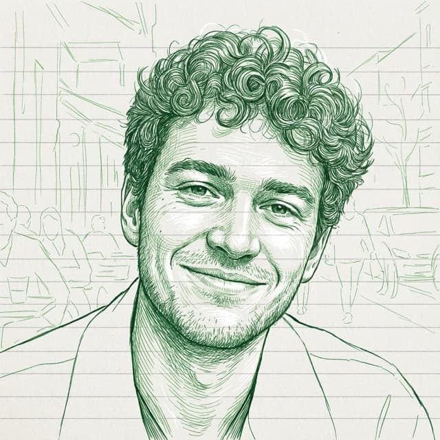 Green Ink Sketch Portrait on Notebook Page