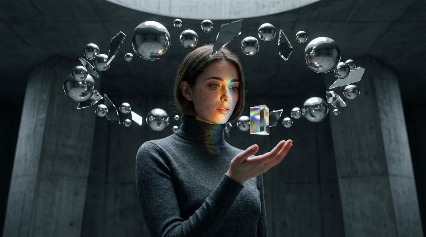 The Mental Orbit: Surreal Portrait in Brutalist Chamber