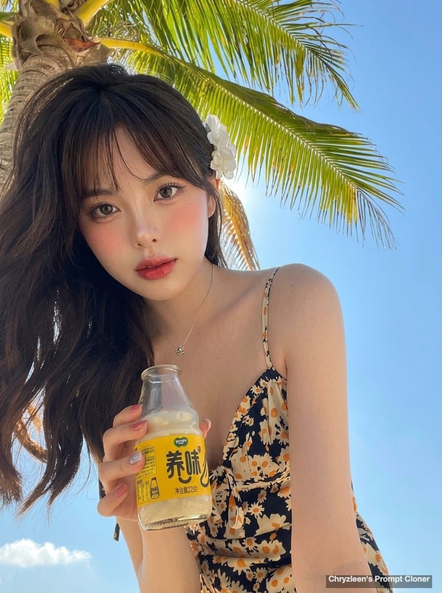 Hyper-realistic photo of a woman with a glass bottle
